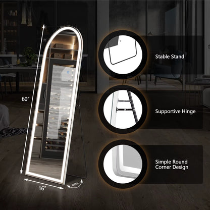 Pop Full Body Wall Mirror 59"X16"/64"X21" Standing or Wall-Hanging with Stand Aluminum Alloy Frame Bedroom Cloakroom Decoration