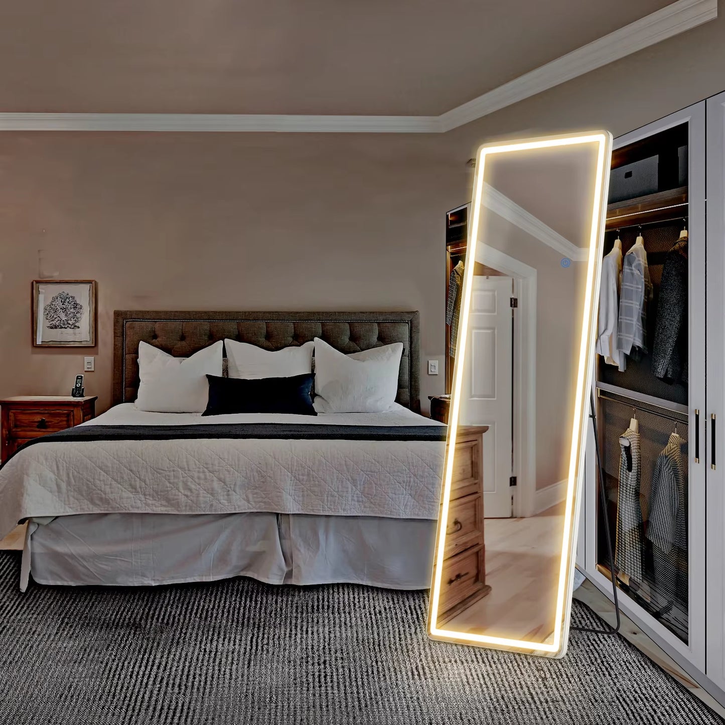 Pop Full Body Wall Mirror 59"X16"/64"X21" Standing or Wall-Hanging with Stand Aluminum Alloy Frame Bedroom Cloakroom Decoration