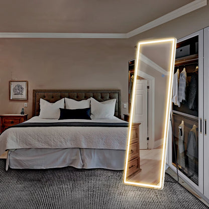 Pop Full Body Wall Mirror 59"X16"/64"X21" Standing or Wall-Hanging with Stand Aluminum Alloy Frame Bedroom Cloakroom Decoration