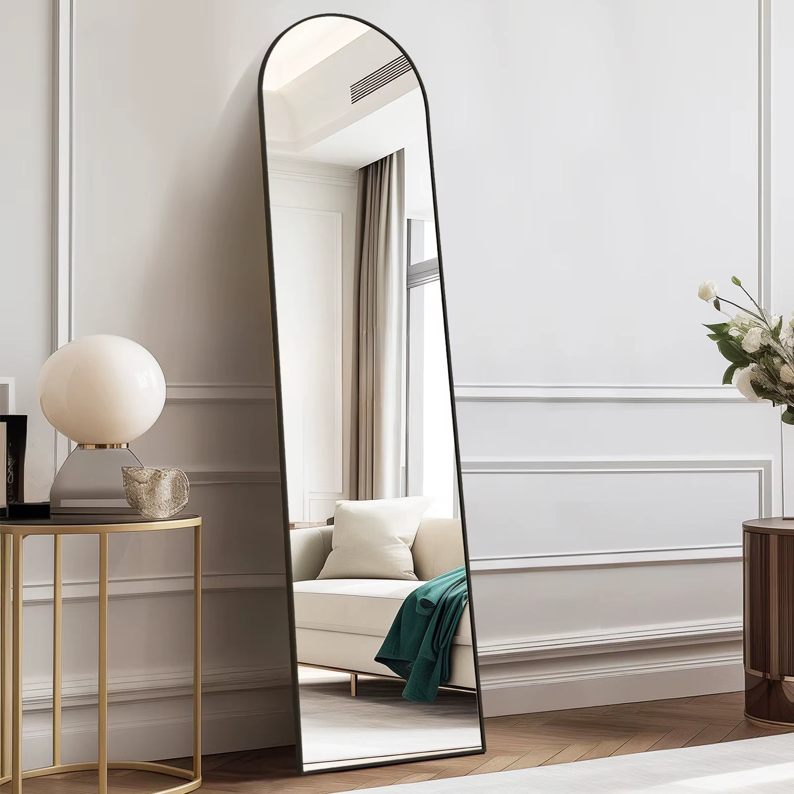 Pop Full Body Wall Mirror 59"X16"/64"X21" Standing or Wall-Hanging with Stand Aluminum Alloy Frame Bedroom Cloakroom Decoration
