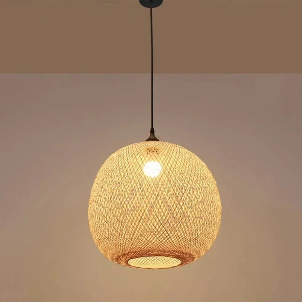 Classic Bamboo Ceiling Light Hanging Lamp Pendant Rattan Wicker Lustre Hand Knit Braiding Suspended Home Dining Dia30/35/40/45Cm