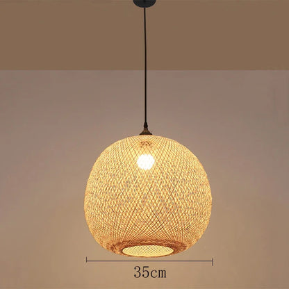 Classic Bamboo Ceiling Light Hanging Lamp Pendant Rattan Wicker Lustre Hand Knit Braiding Suspended Home Dining Dia30/35/40/45Cm