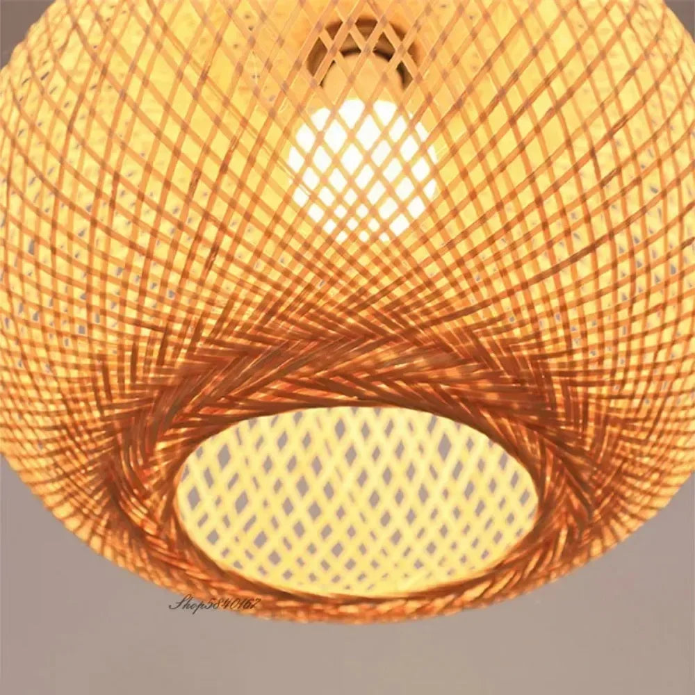 Classic Bamboo Ceiling Light Hanging Lamp Pendant Rattan Wicker Lustre Hand Knit Braiding Suspended Home Dining Dia30/35/40/45Cm
