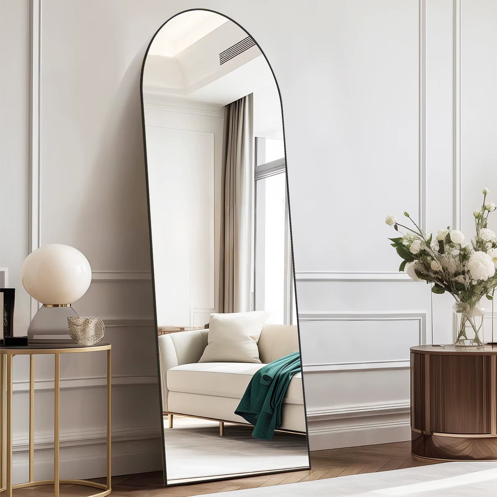 Pop Full Body Wall Mirror 59"X16"/64"X21" Standing or Wall-Hanging with Stand Aluminum Alloy Frame Bedroom Cloakroom Decoration
